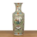 Large famille verte porcelain vase Chinese, 19th Century painted with panels of cockerels, flowers