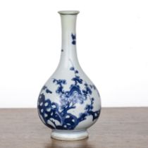 Blue and white porcelain bottle vase Chinese, Kangxi painted with branches, rockwork and blossom,