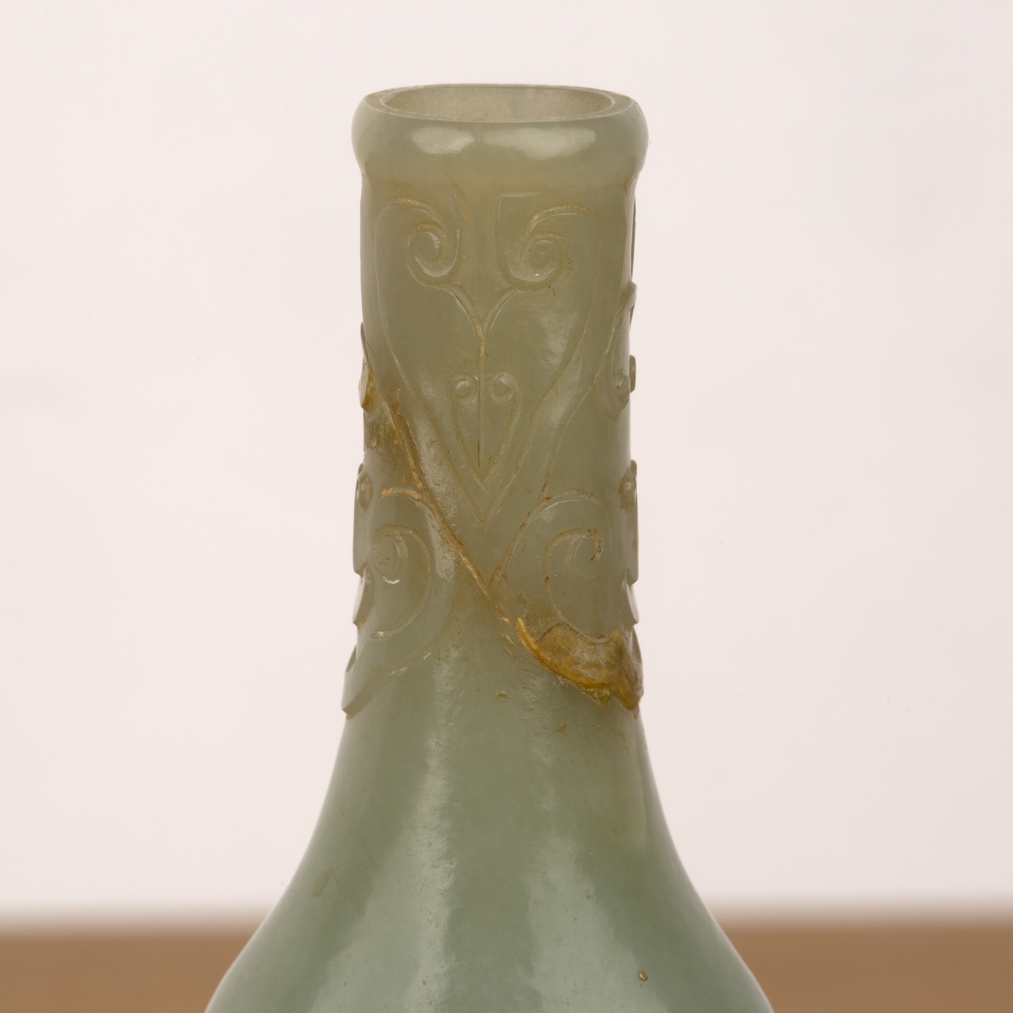 Small jade miniature vase on a wood stand Chinese, 18th/19th Century carved with flowers and - Image 3 of 10