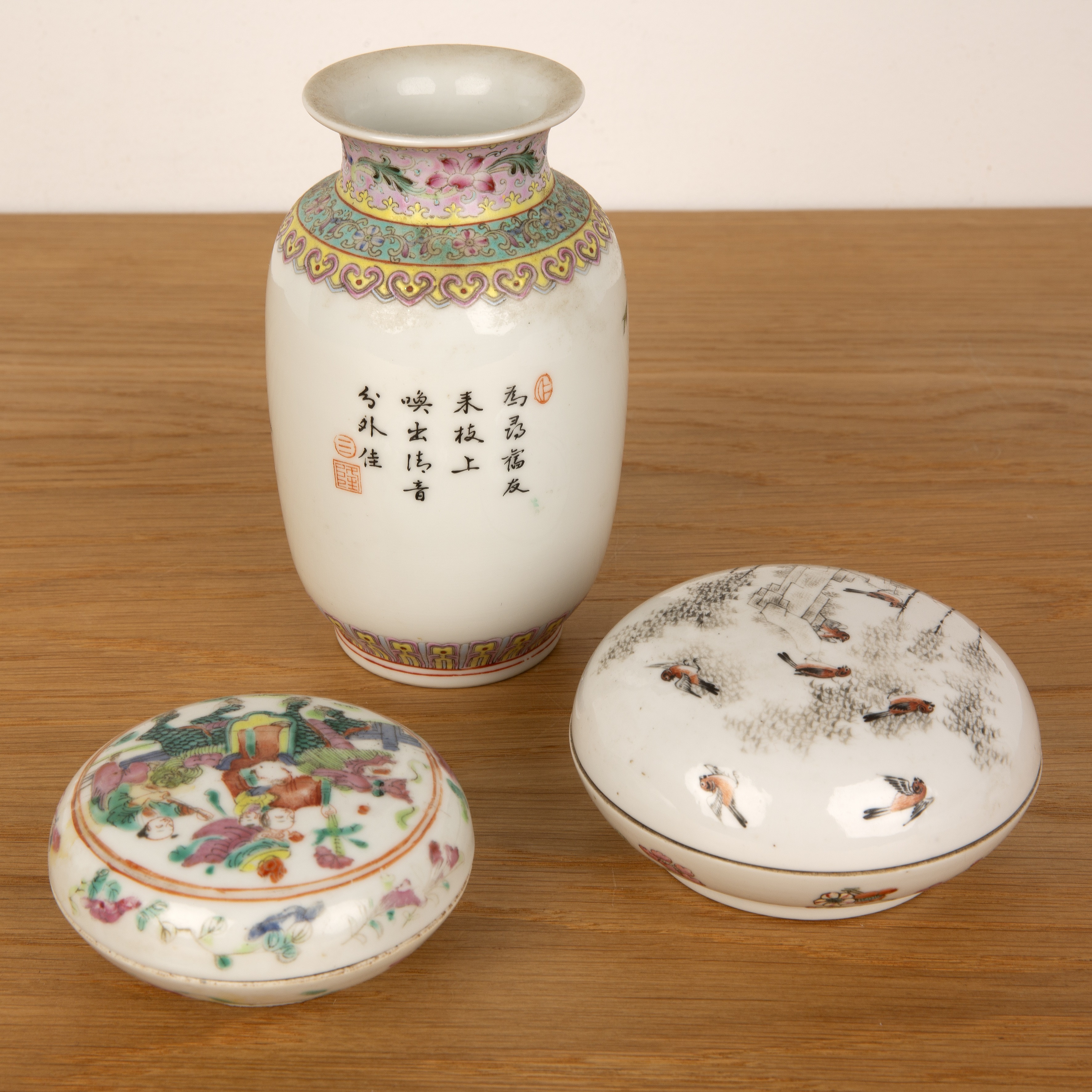 Group of three pieces Chinese to include a small Republic period vase, painted with a bird and - Image 2 of 6