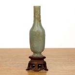Small jade miniature vase on a wood stand Chinese, 18th/19th Century carved with flowers and