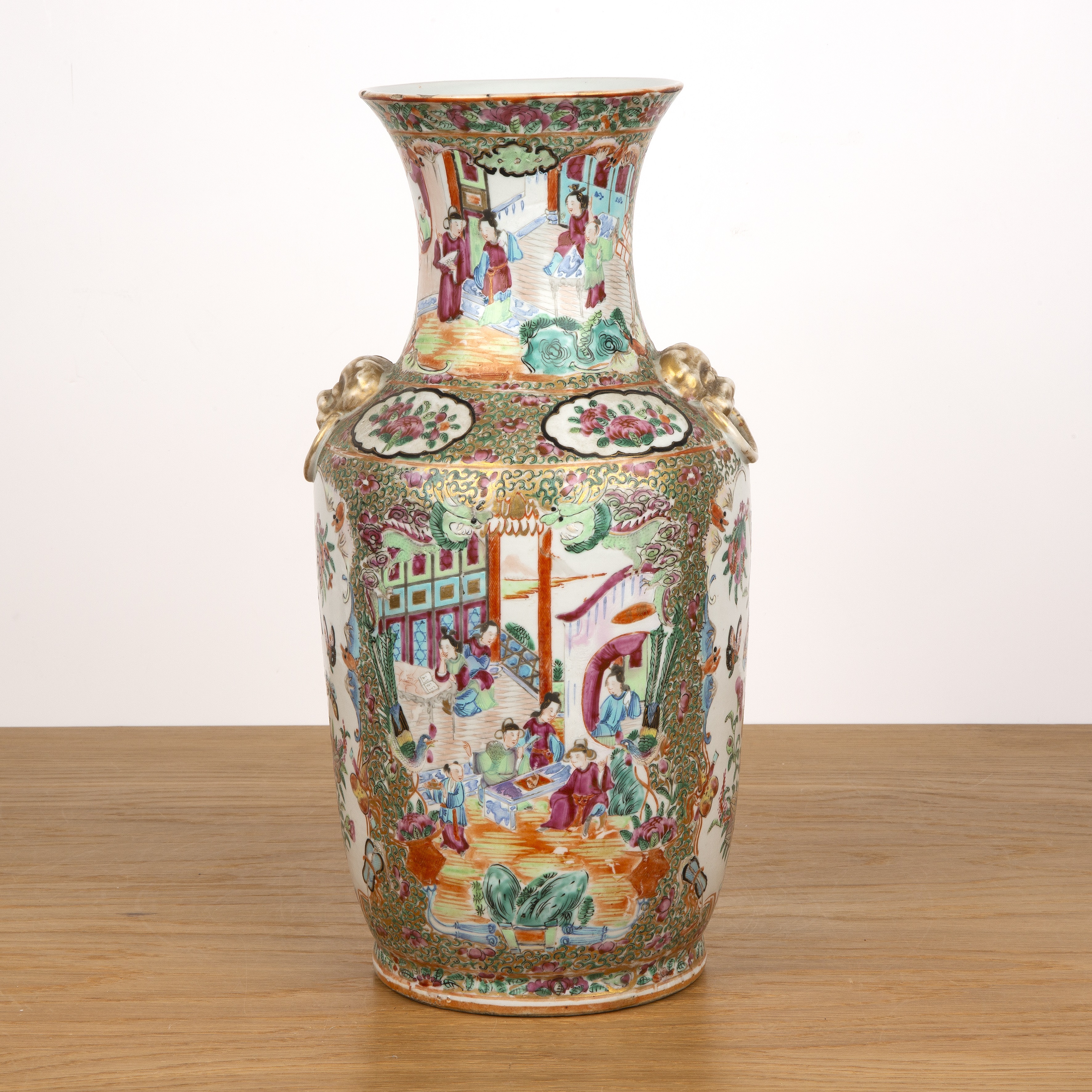 Canton porcelain vase Chinese, 19th Century painted with panels of interspersed birds, butterflies - Image 2 of 4