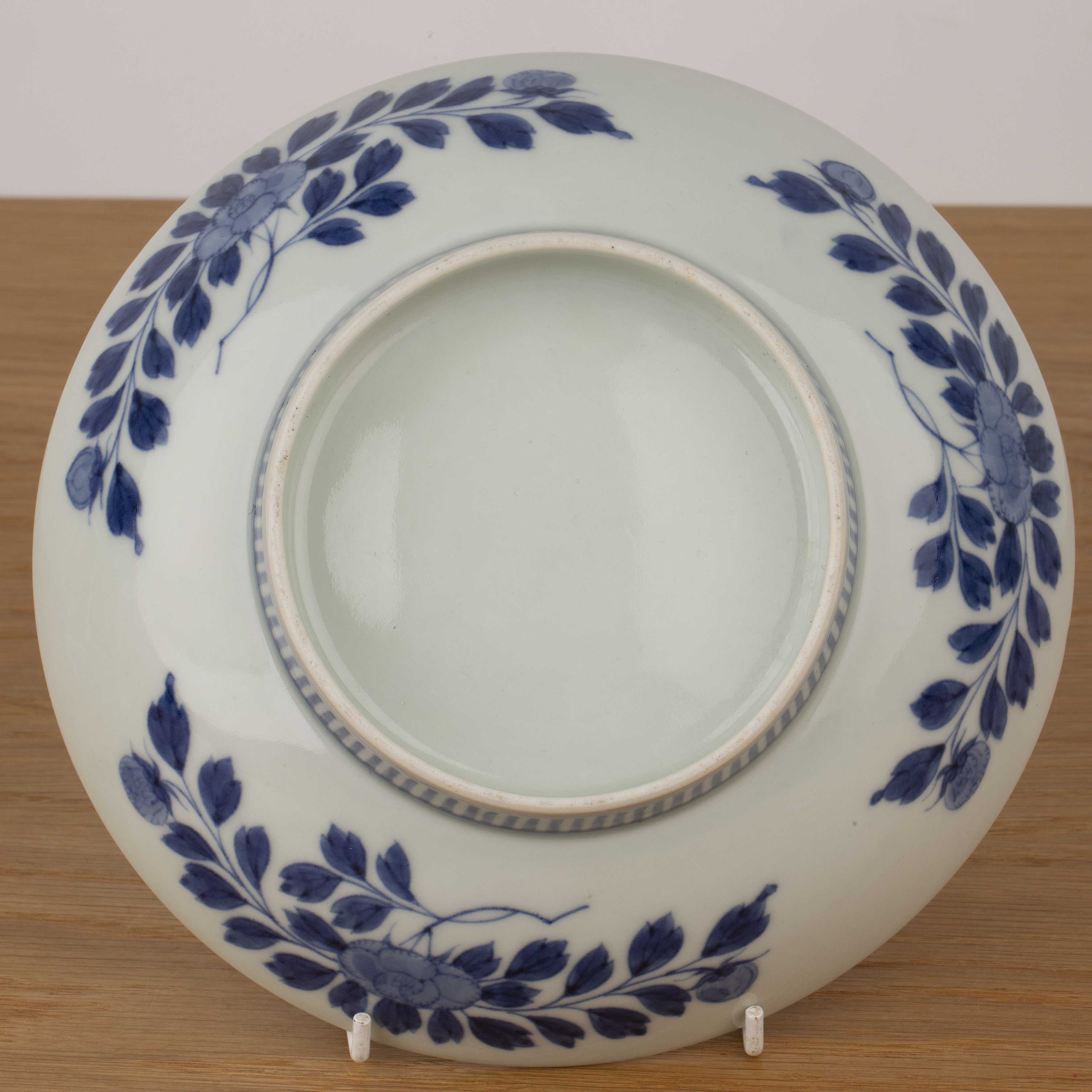 Nabeshima blue and white bowl Japanese painted with rockwork and flowers, 20cm diameter x 6cm high - Image 2 of 2