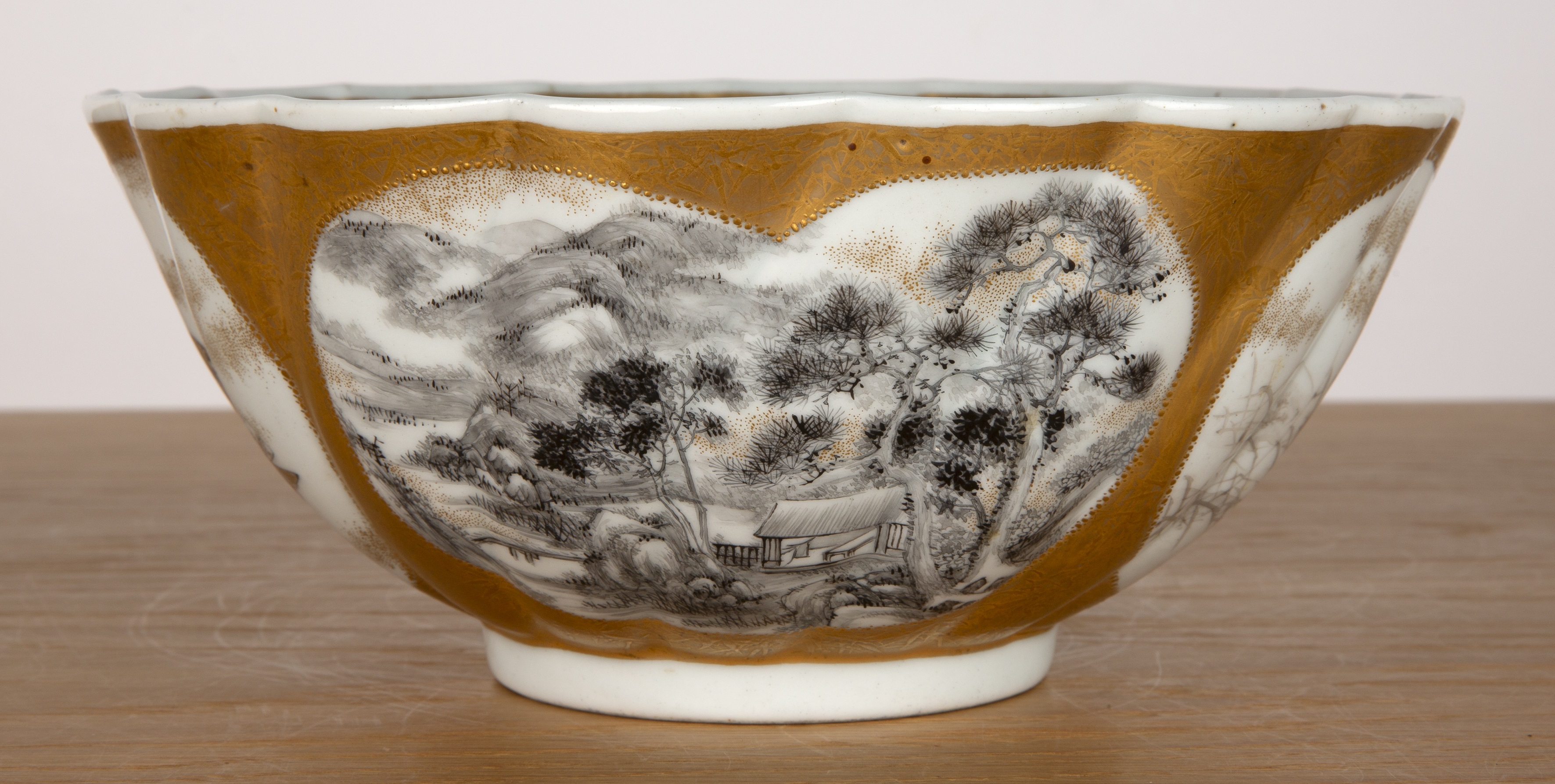 Circular Japanese bowl Japanese, late 19th Century with panels of Samurai, landscapes, figures and - Image 3 of 17