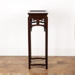 Hongmu tall urn stand Chinese, early 20th Century with a square top and carved frieze, 32cm wide x