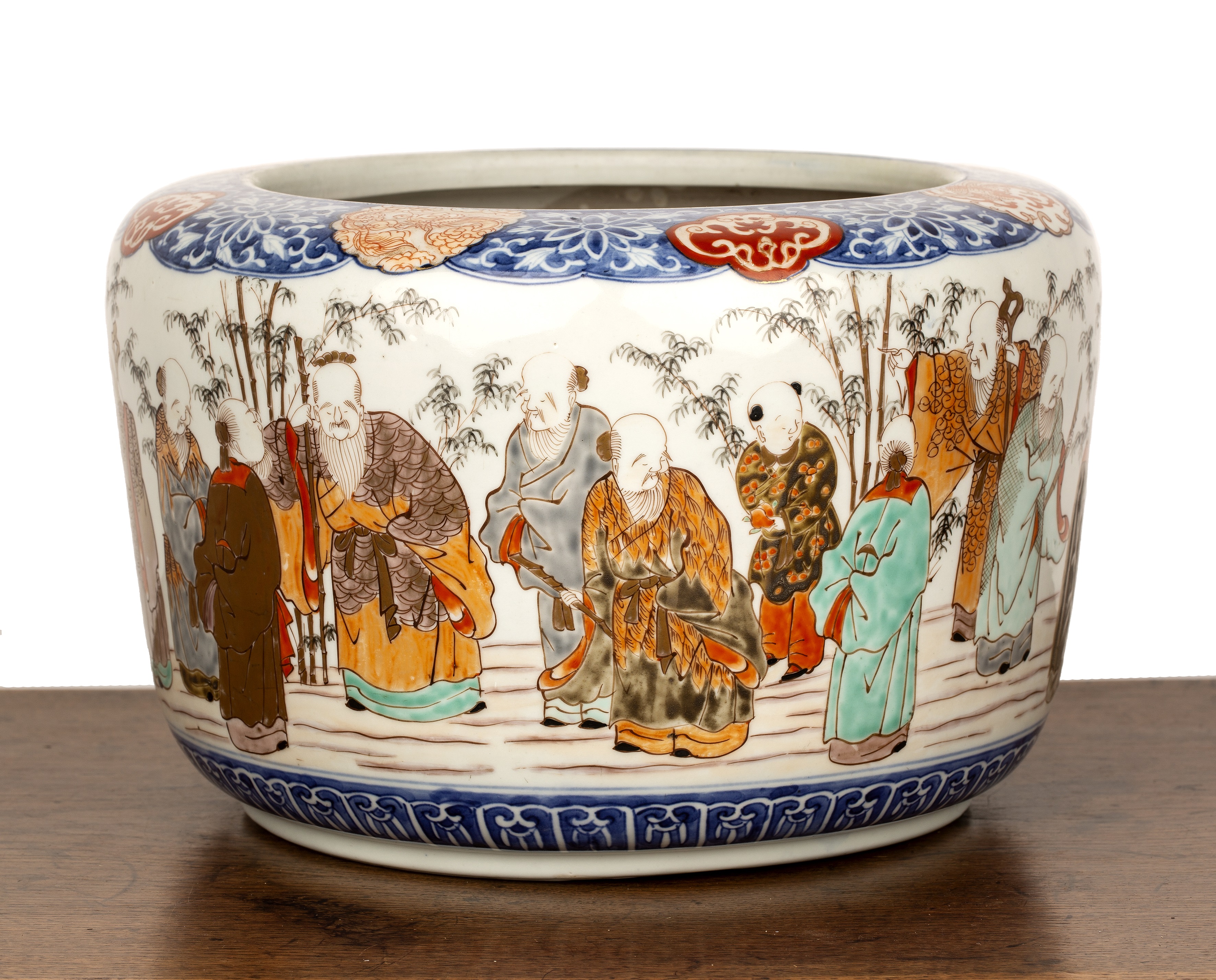 Arita porcelain jardiniere Japanese, mid 19th Century painted in an Imari palette with a band of