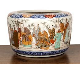 Arita porcelain jardiniere Japanese, mid 19th Century painted in an Imari palette with a band of