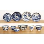 Group of blue and white porcelain Chinese and Japanese to include a tea bowl and saucer, painted
