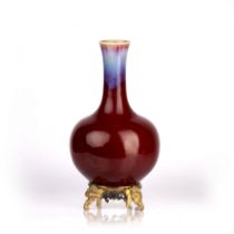 Flambe glazed bottle vase Chinese, 18th Century modelled with a globular body and wide cylindrical