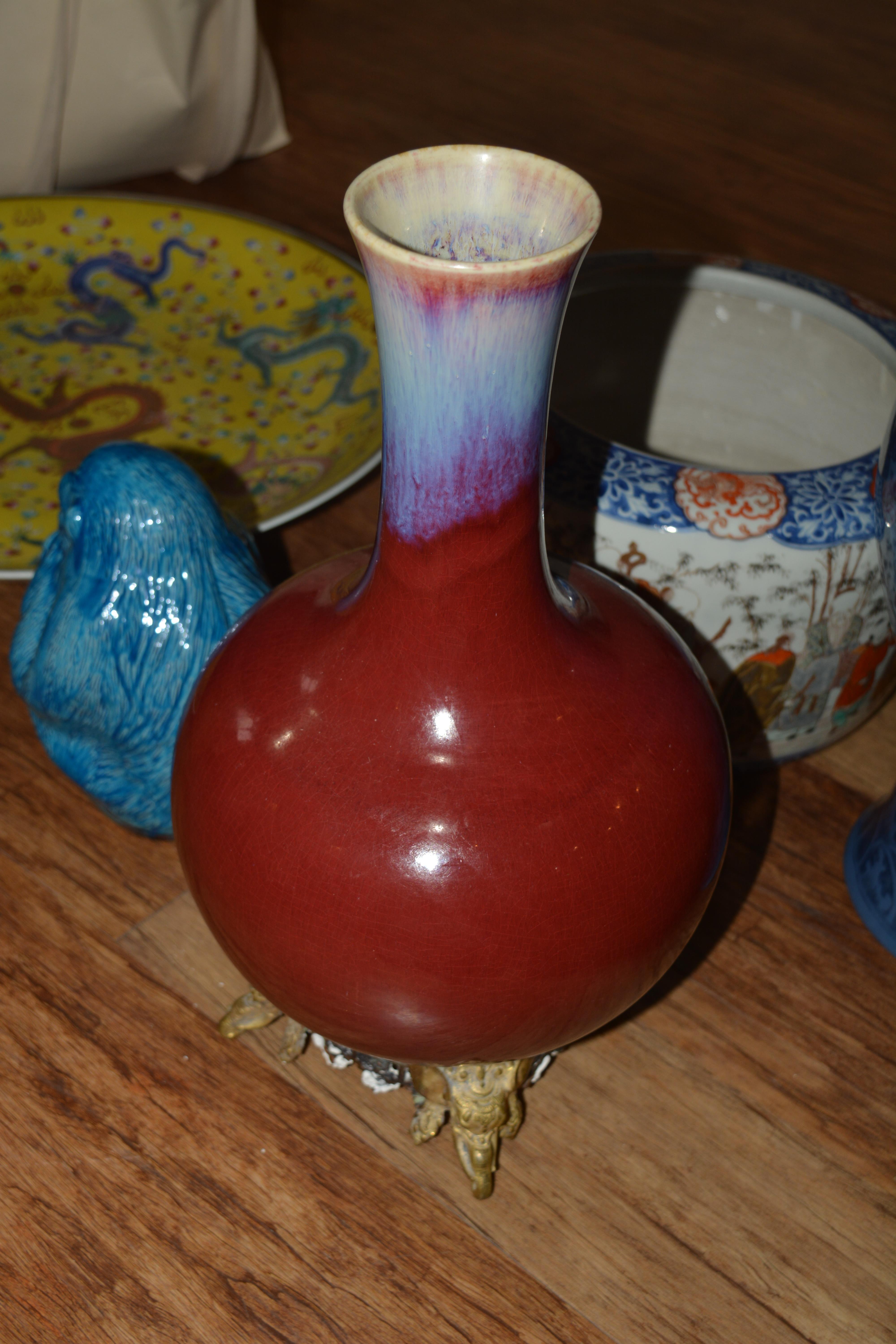 Flambe glazed bottle vase Chinese, 18th Century modelled with a globular body and wide cylindrical - Image 6 of 11