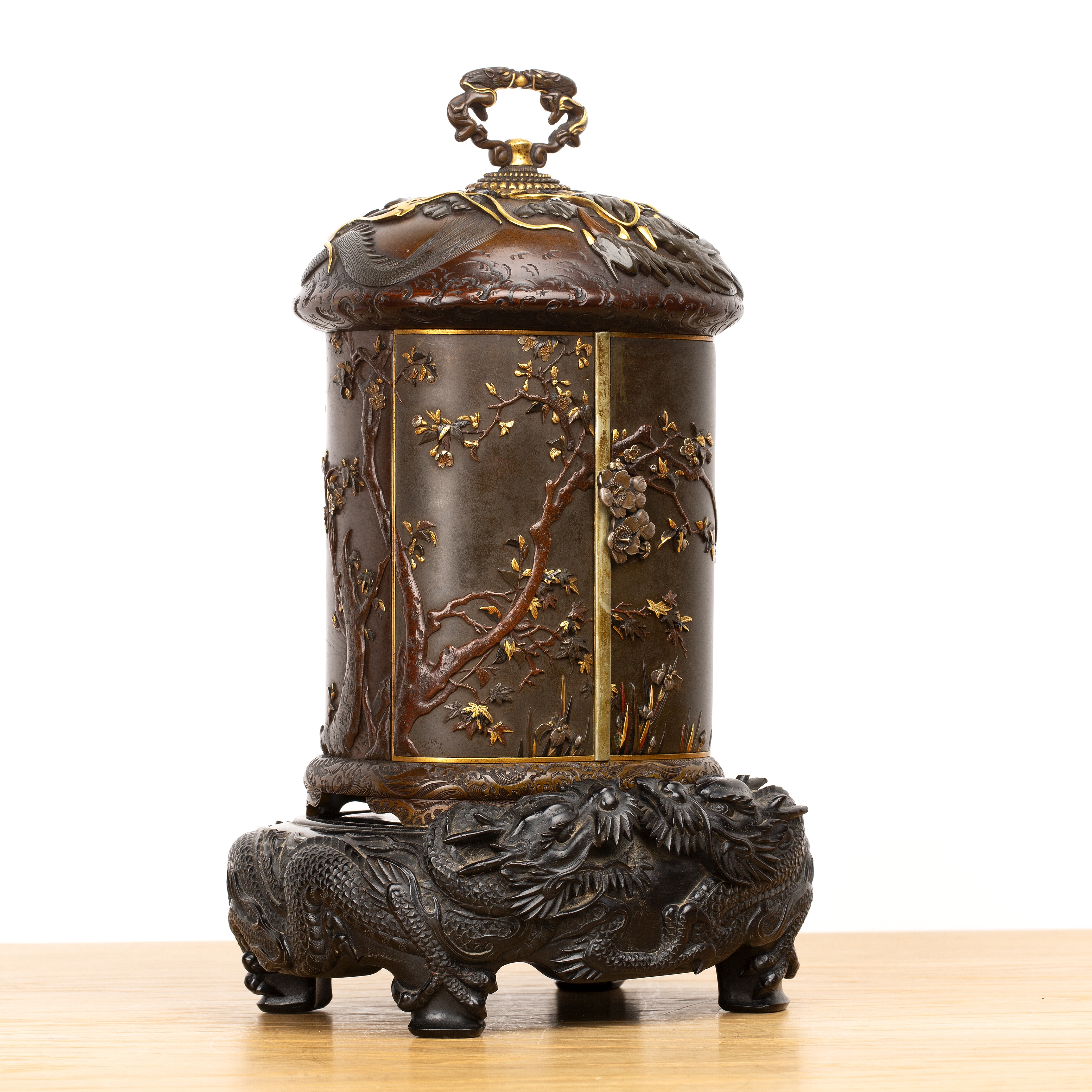 Metal and shakudo Kodansu cabinet on a dragon carved hardwood base Japanese, Meiji period in the - Image 2 of 61