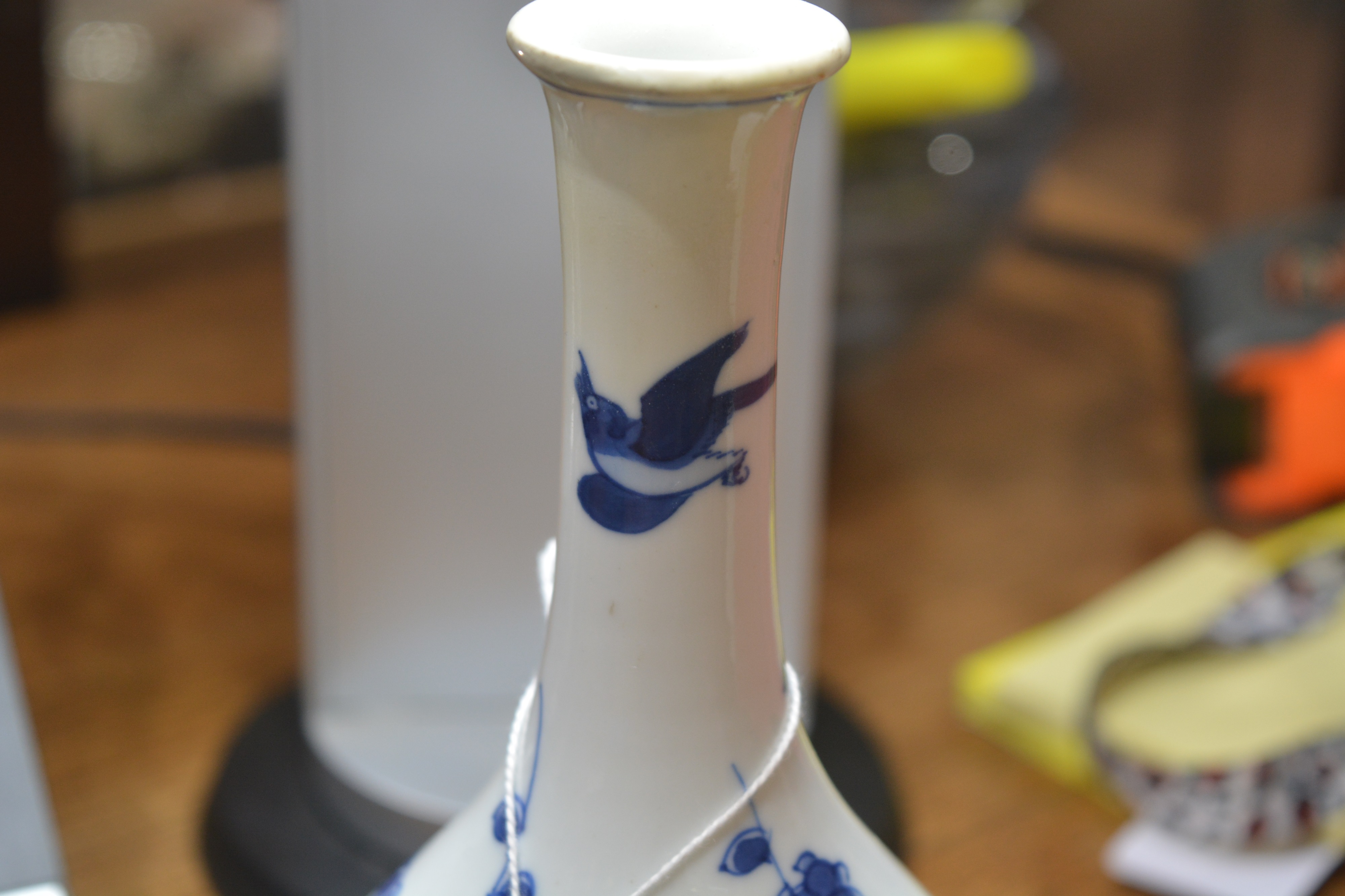 Blue and white porcelain bottle vase Chinese, Kangxi painted with branches, rockwork and blossom, - Image 7 of 9