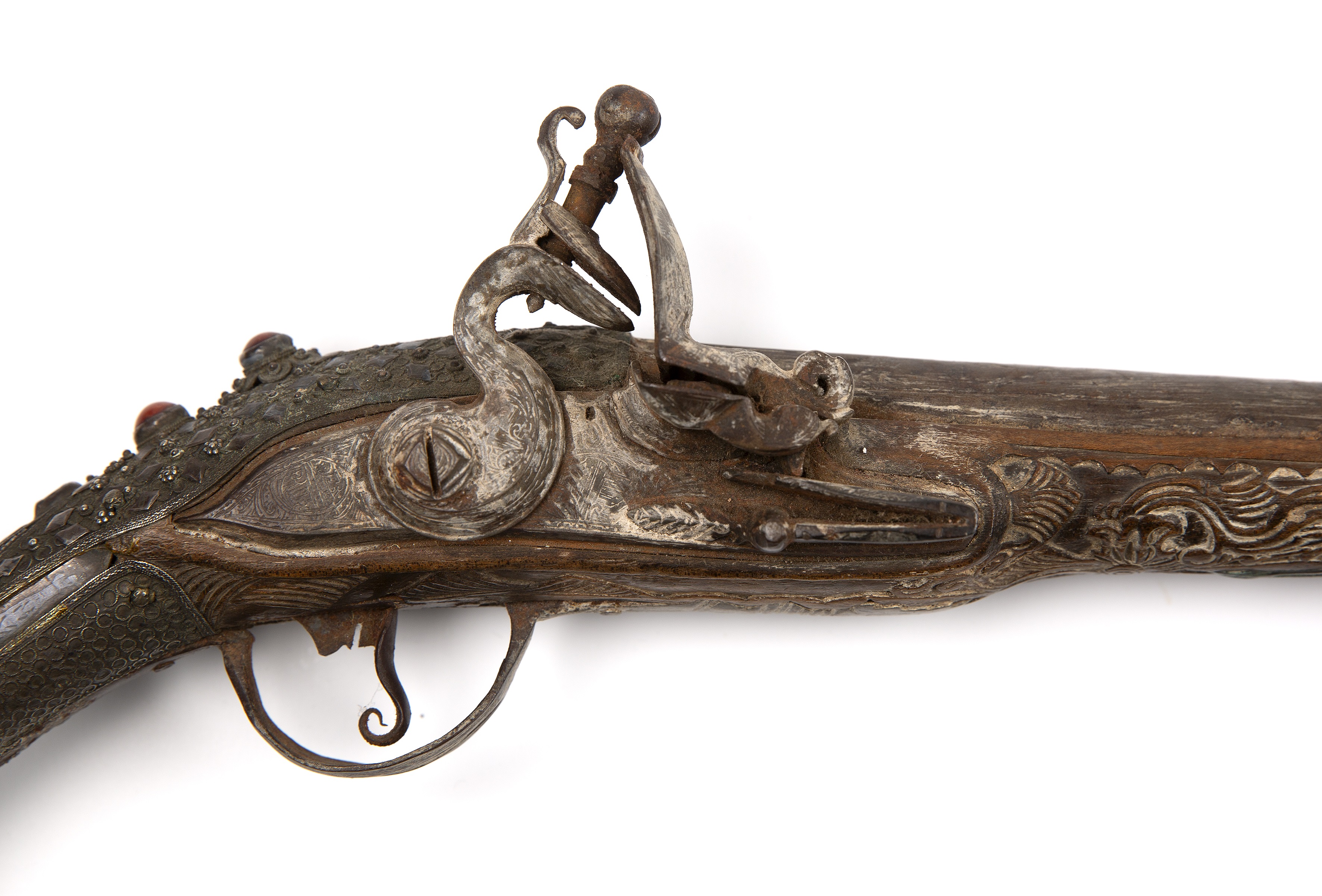 Flintlock pistol Turkish, 19th Century with brass mounts, decorated with a scrolling foliage-style - Image 4 of 5