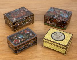 Four cloisonne boxes Japanese, early 20th Century including a yellow box marked Yamanaka and Co,