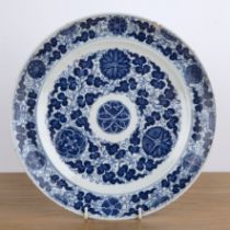 Blue and white porcelain plate Chinese, Hongzian period painted with a central Indian lotus,