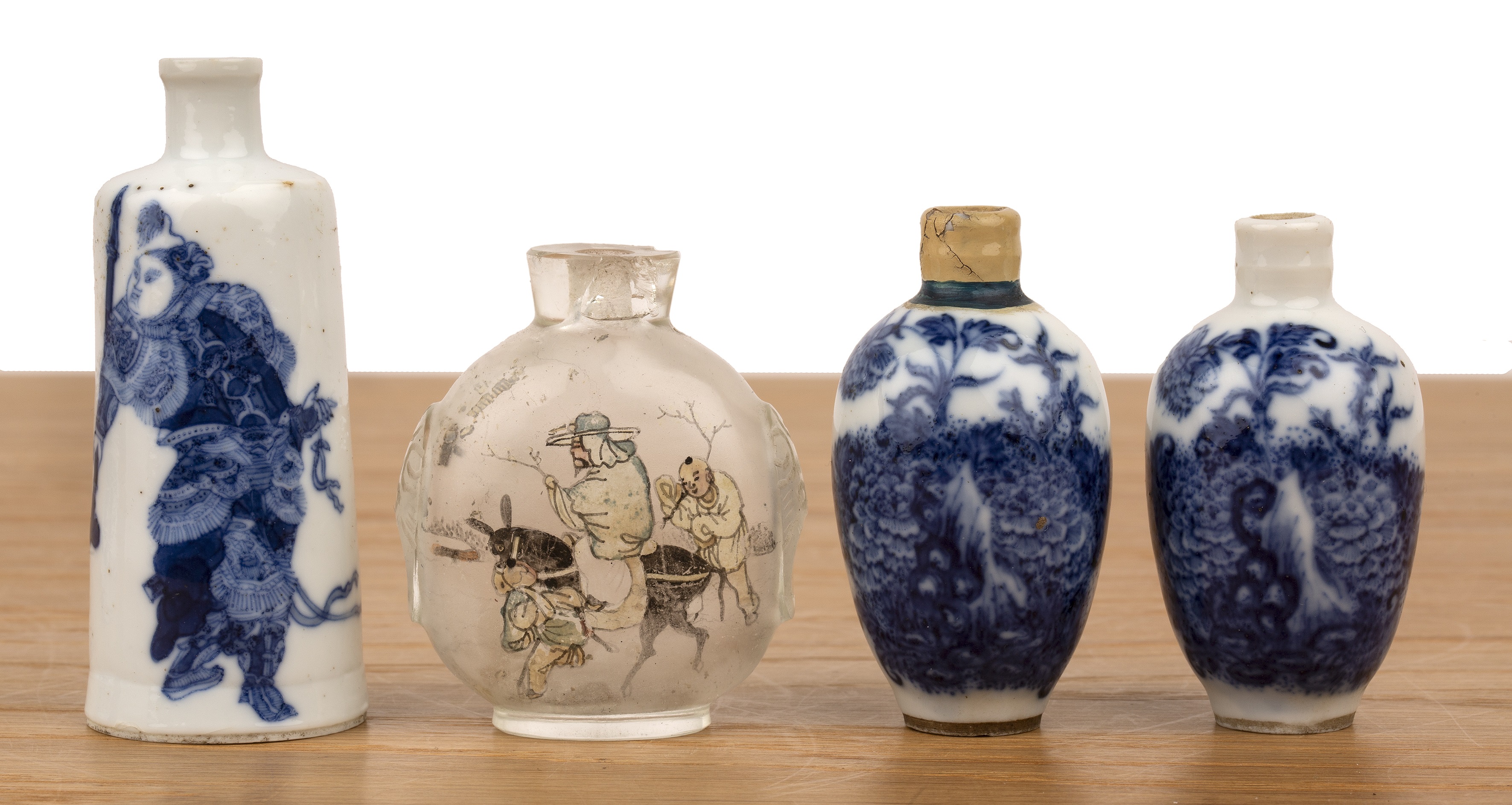 Collection of snuff bottles and ceramics Chinese, 19th Century comprising: a pair of blue and - Image 3 of 6