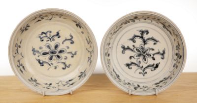 Two blue and white Hoi An porcelain dishes Annamese, late 15th Century painted with floral and