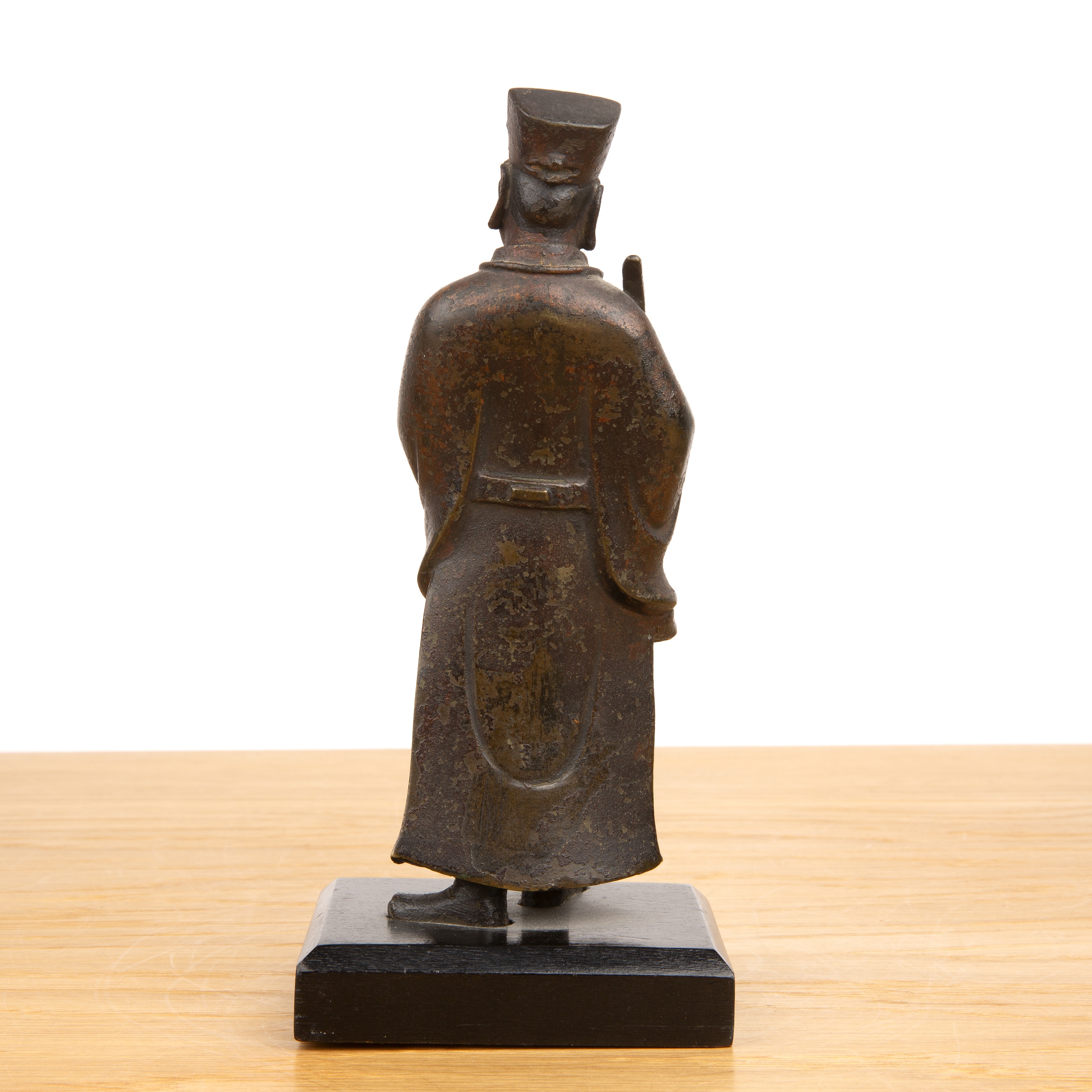 Bronze composite-filled standing guardian figure on a wood stand Chinese, late Ming the standing - Image 4 of 10