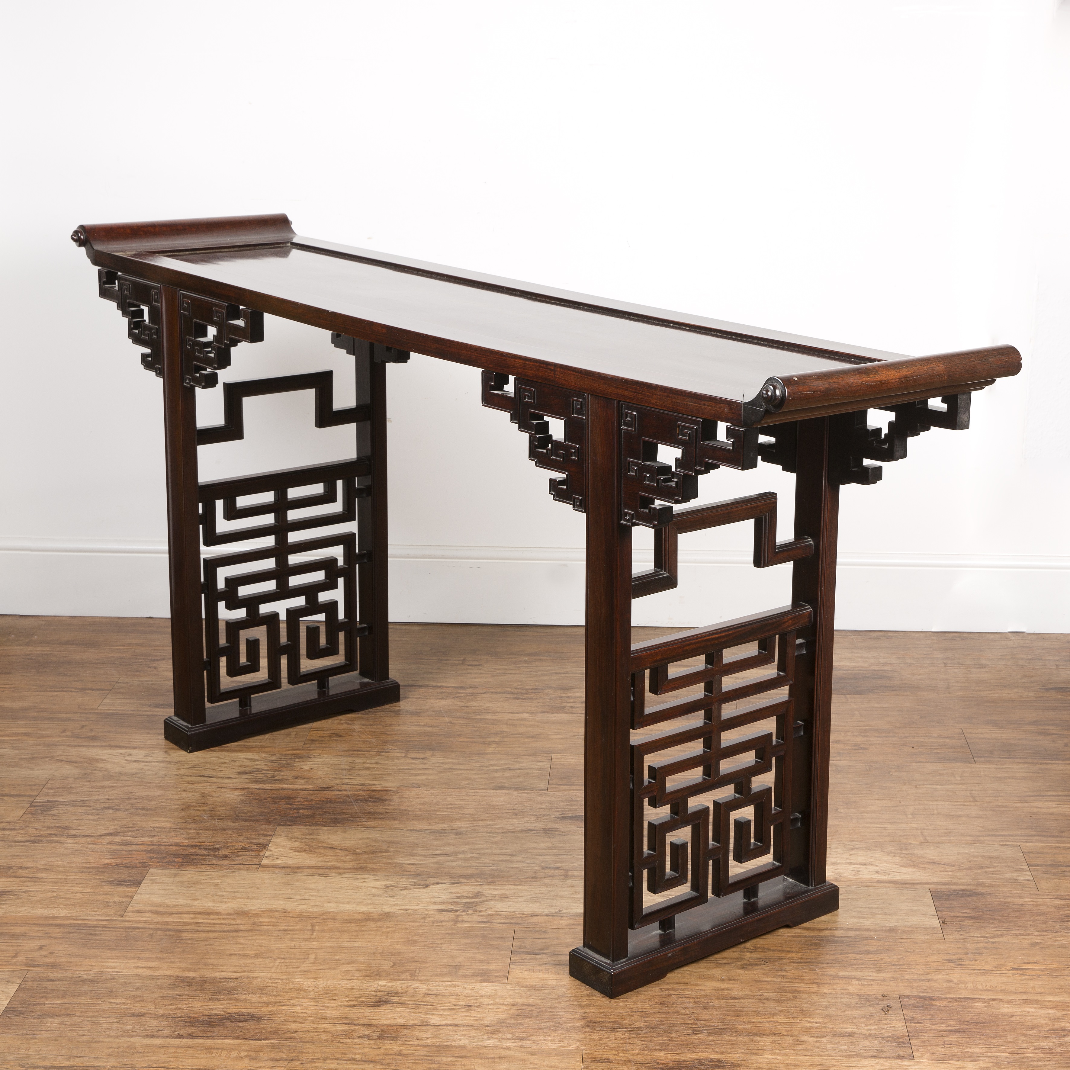 Hongmu altar table Chinese, early 20th Century in the Ming style with slatted and carved end