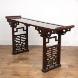 Hongmu altar table Chinese, early 20th Century in the Ming style with slatted and carved end