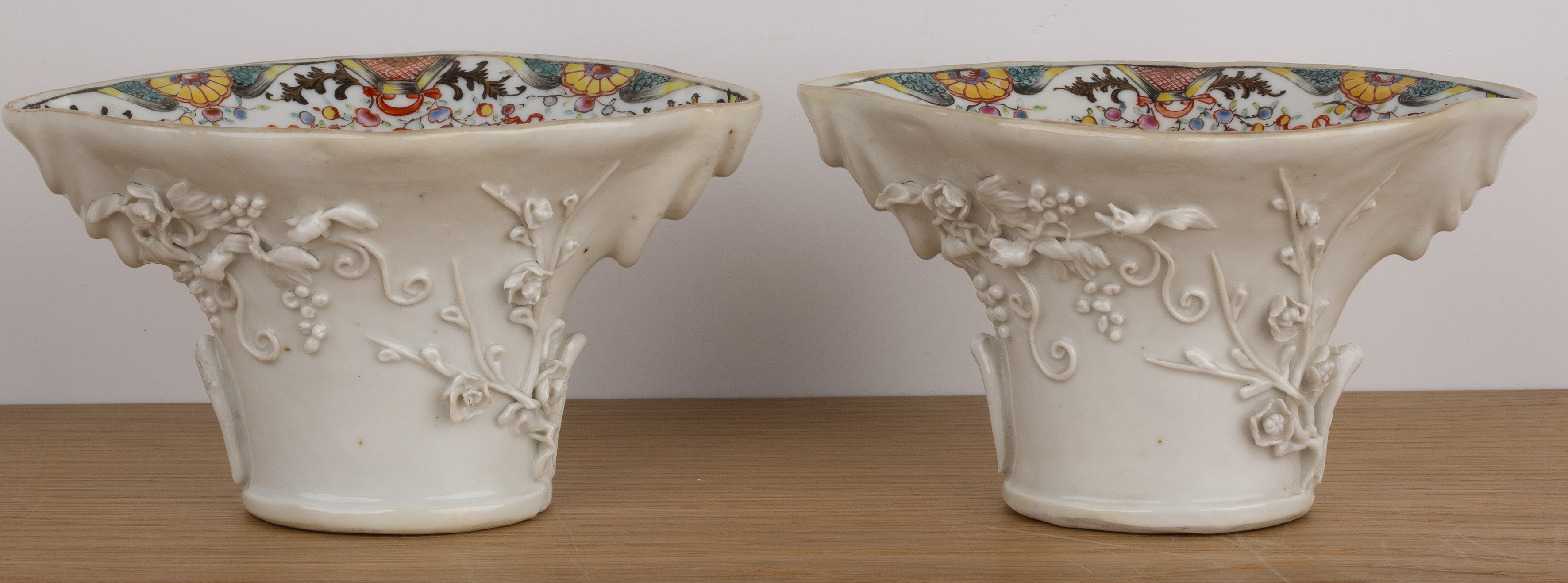 Pair of export porcelain libation cups and stands Chinese, 18th Century of white ground with - Image 2 of 5