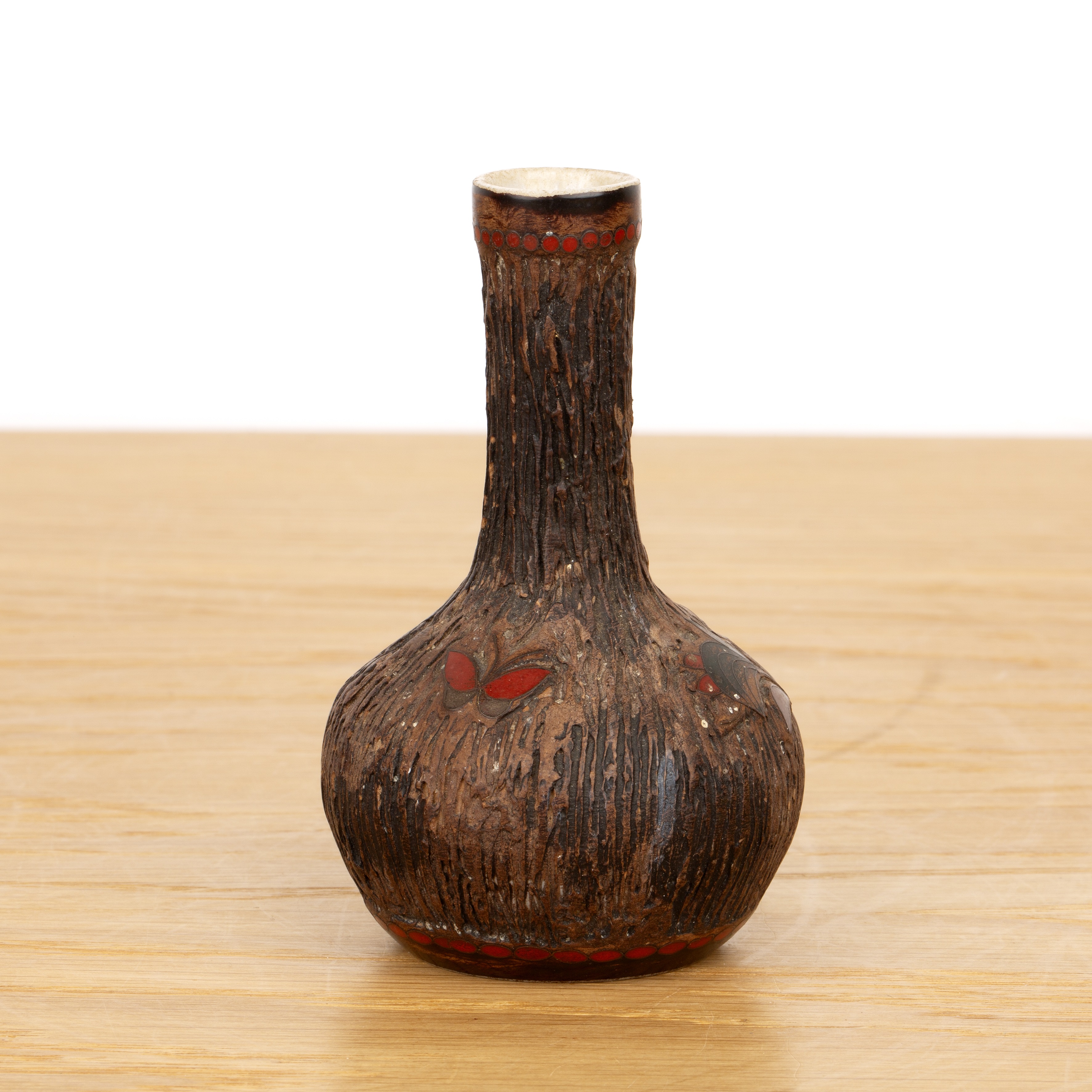 Bocage decorated small bottle vase Japanese, Meiji period within inlaid band around the base and