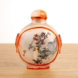 Inside painted glass snuff bottle Chinese painted with a bird resting on a branch to one side and