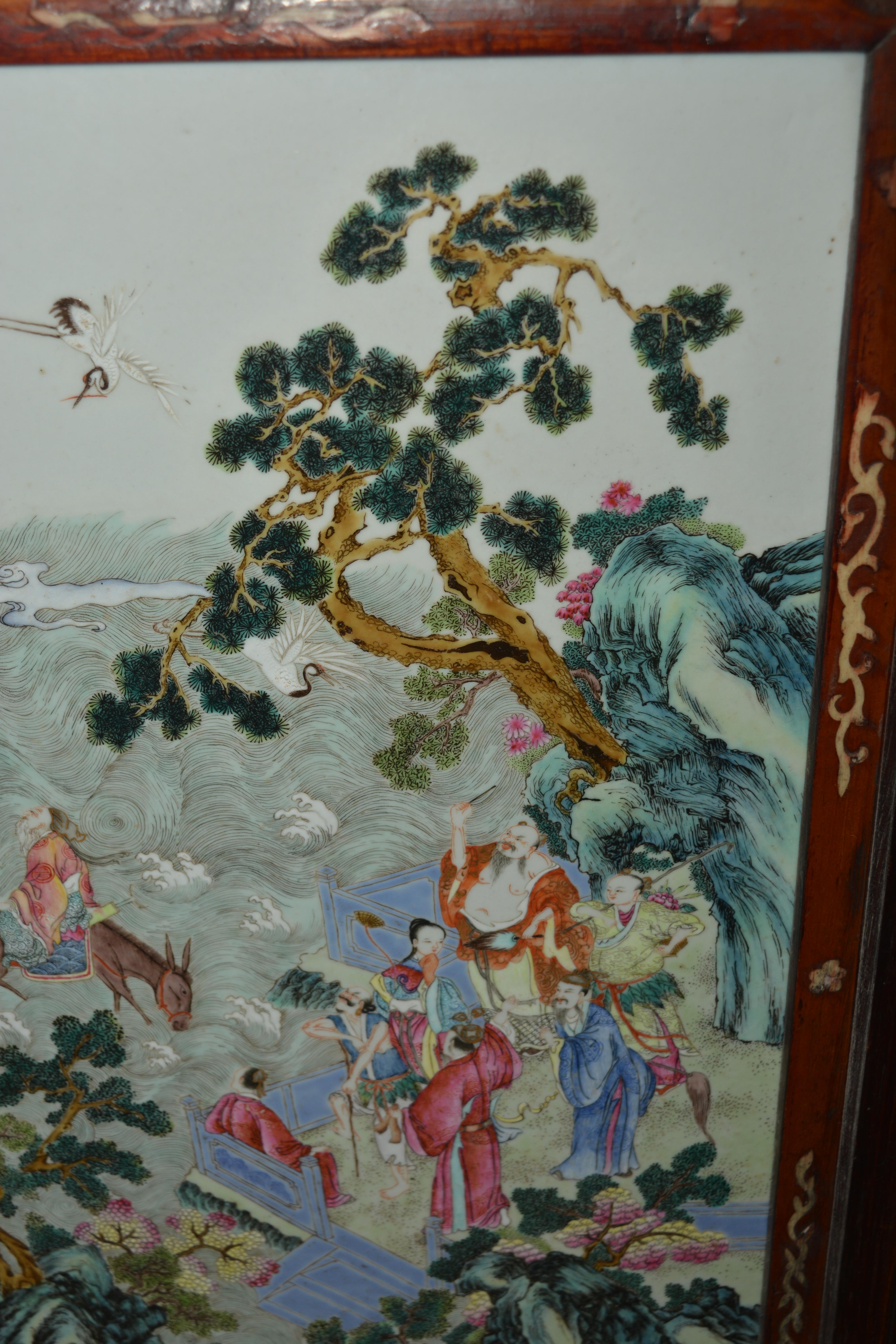Famille verte panel Chinese, late 19th/20th century with a painted mythical scene from legend, - Image 6 of 10