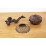Three scholars pieces Chinese, 19th/20th Century including a Yixing brush rest with a cricket