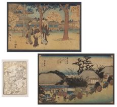 Collection of woodblock prints after Utagawa Hiroshige (Japanese, 1797-1858) to include 'The Central