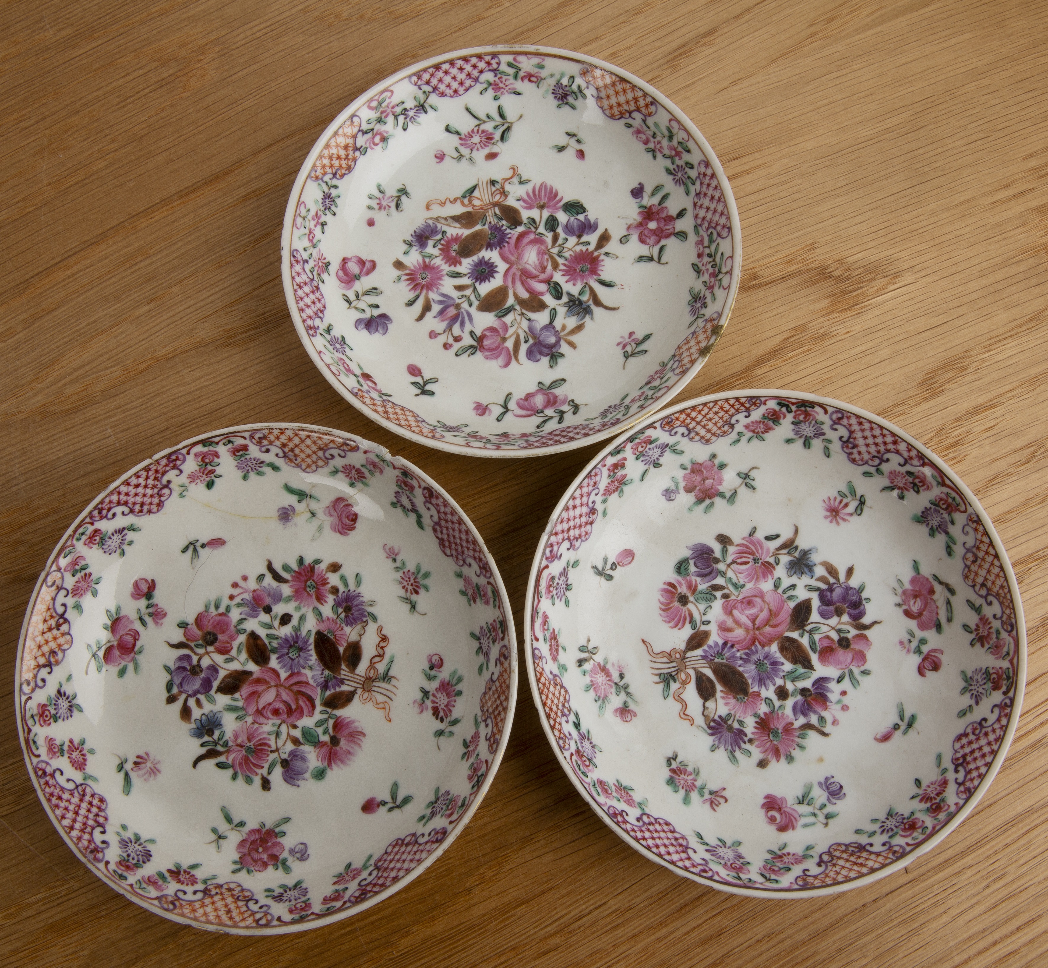 Part famille rose porcelain service Chinese, Qianlong comprising a teapot, sparrow beak cream jug - Image 4 of 4