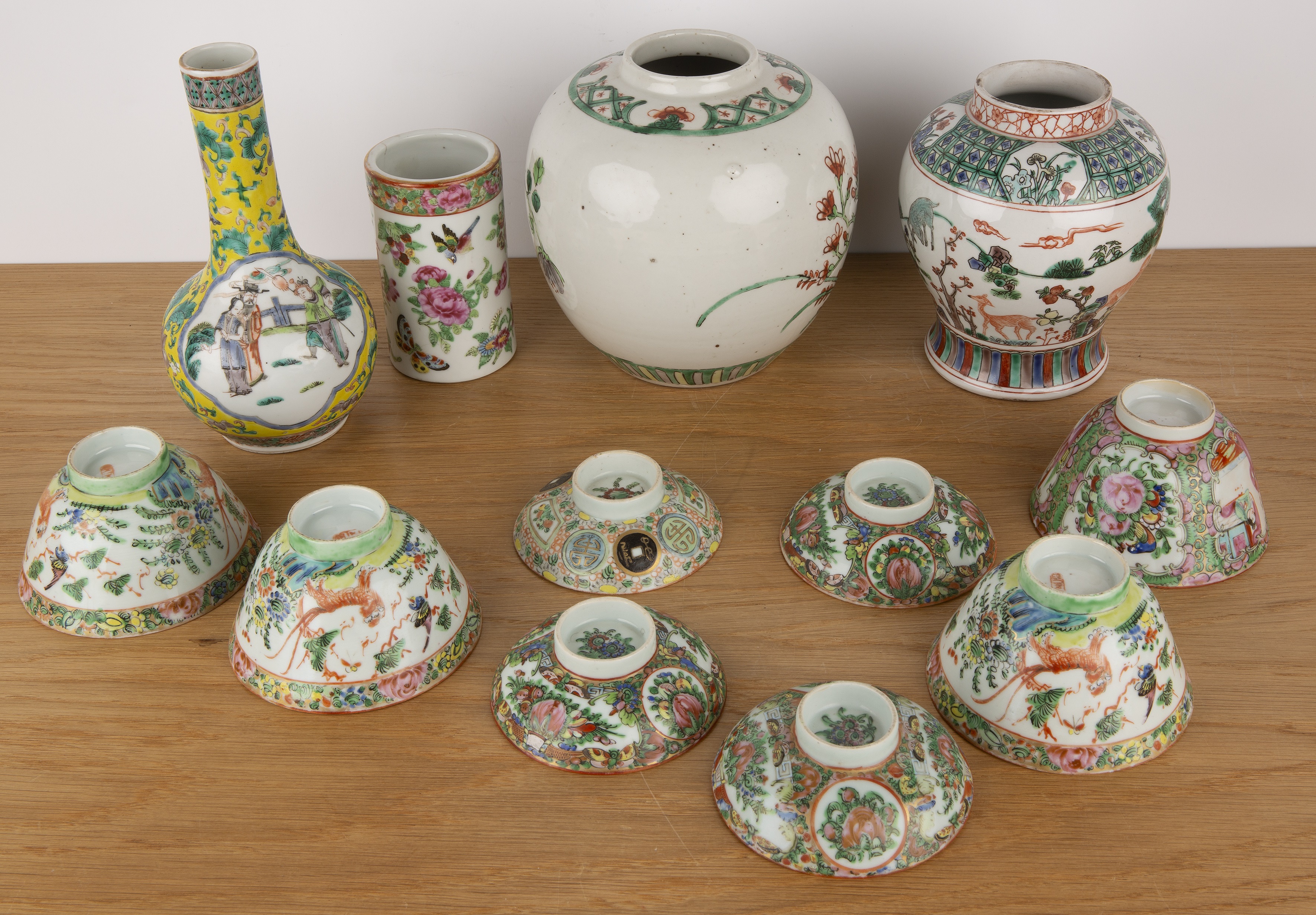Group of pieces Chinese, 19th/20th Century including a yellow ground bottle vase, 20cm high, a - Image 4 of 7