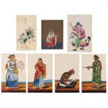 Group of fourteen mica, pith and other mounted pictures Japanese, Indian and Chinese to include: