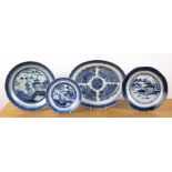 Four Chinese blue and white plates Chinese, 19th Century including an oval small Fitzhugh pattern