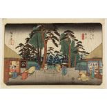 Collection of woodblock prints after Utagawa Hiroshige (Japanese, 1797-1858) to include a section of