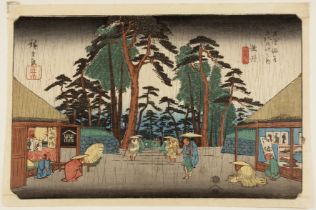 Collection of woodblock prints after Utagawa Hiroshige (Japanese, 1797-1858) to include a section of