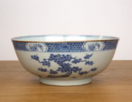 Blue and white porcelain bowl Chinese, Kangxi period painted with a central spray of peonies, and