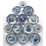 Group of blue and white porcelain bowls and plates Chinese, 18th/19th Century including a pair of