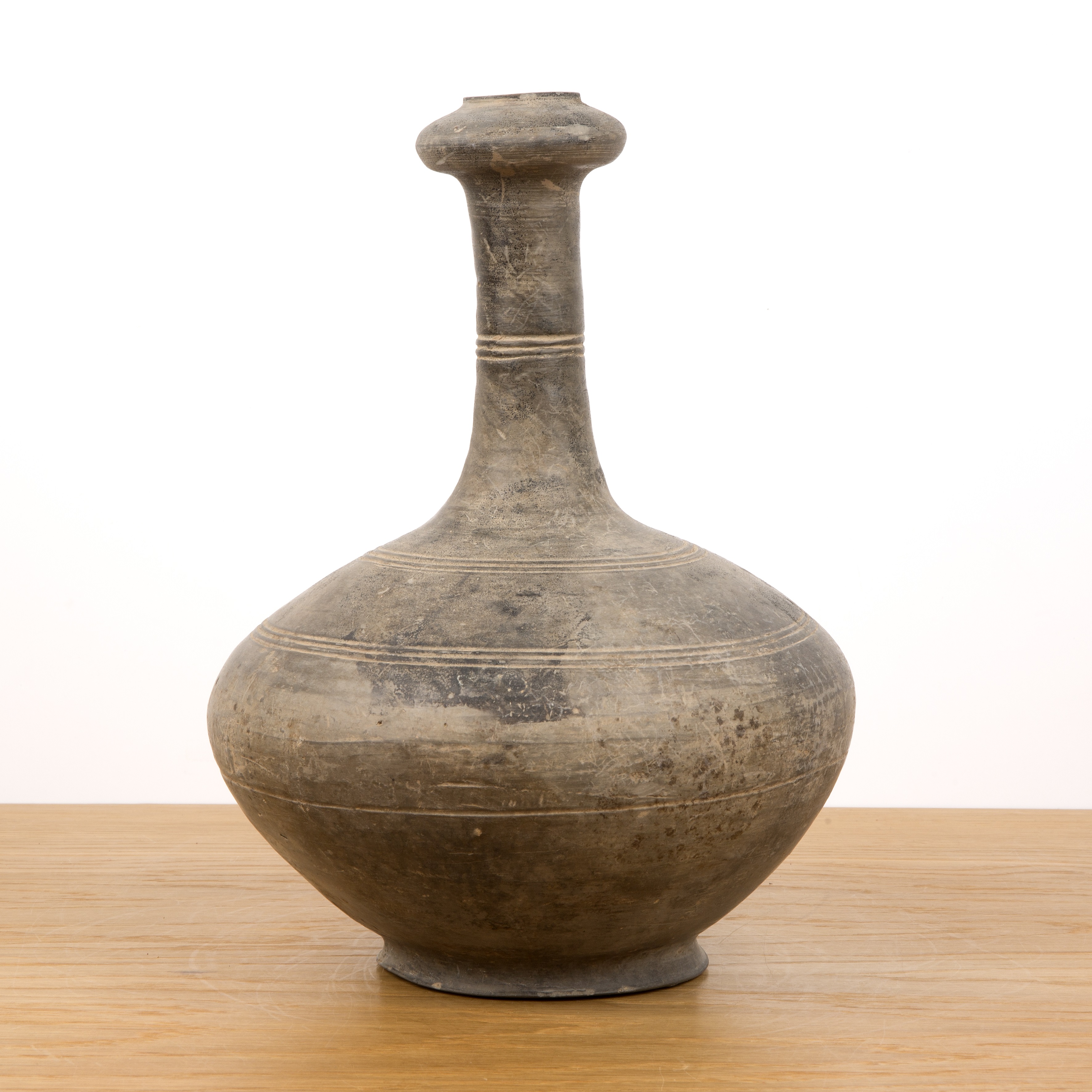 Garlic mouth funerary jar Chinese, Western Han with reeded and incised bands, 31cm high - Image 2 of 5