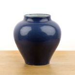 Blue glazed Hu form vase Chinese, 18th Century the monochrome vase in the Ming style, 27cm high With