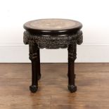 Padoukwood and marble inset fishbowl stand Chinese, late 19th Century with a carved foliate and