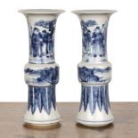 Pair of blue and white porcelain Gu vases Chinese, 19th Century painted with scholars, river