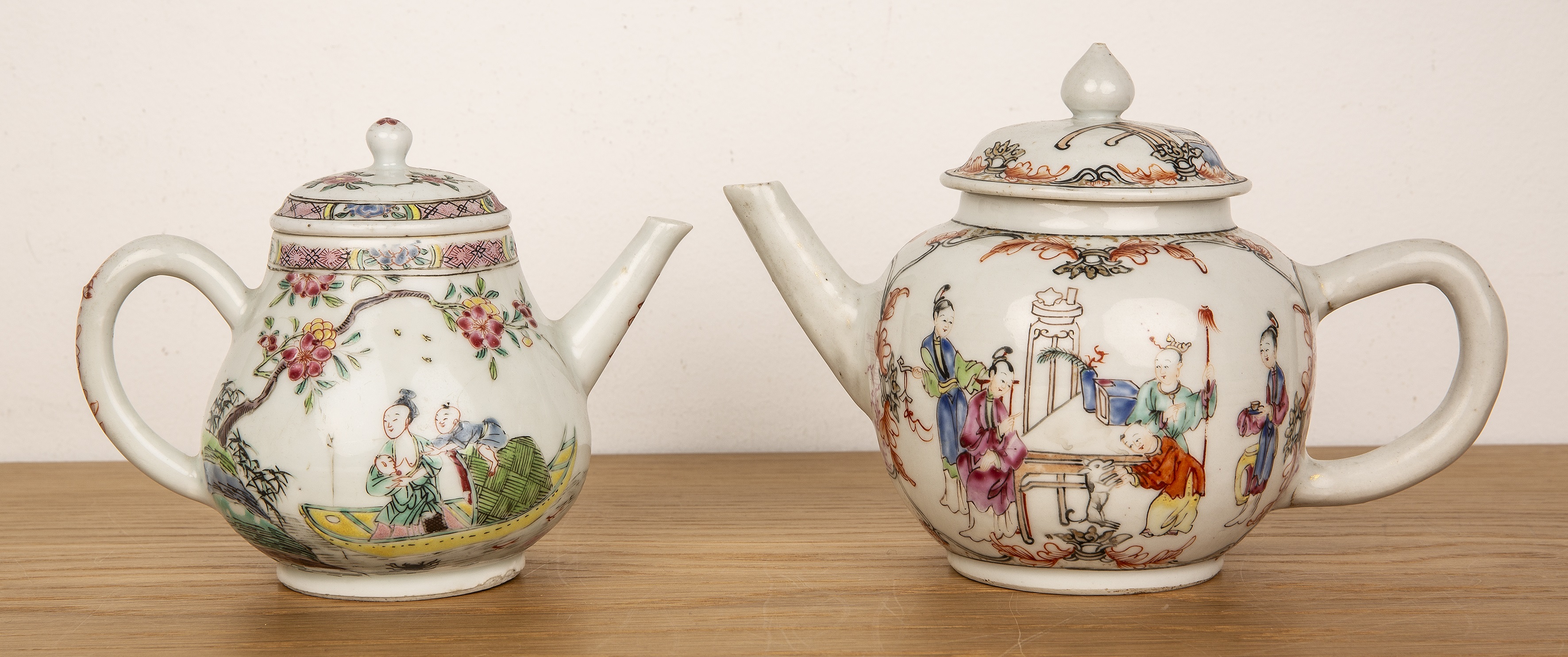 Group of four porcelain teapots and a tea caddy Chinese, 18th Century to include an ovoid teapot, - Image 2 of 11