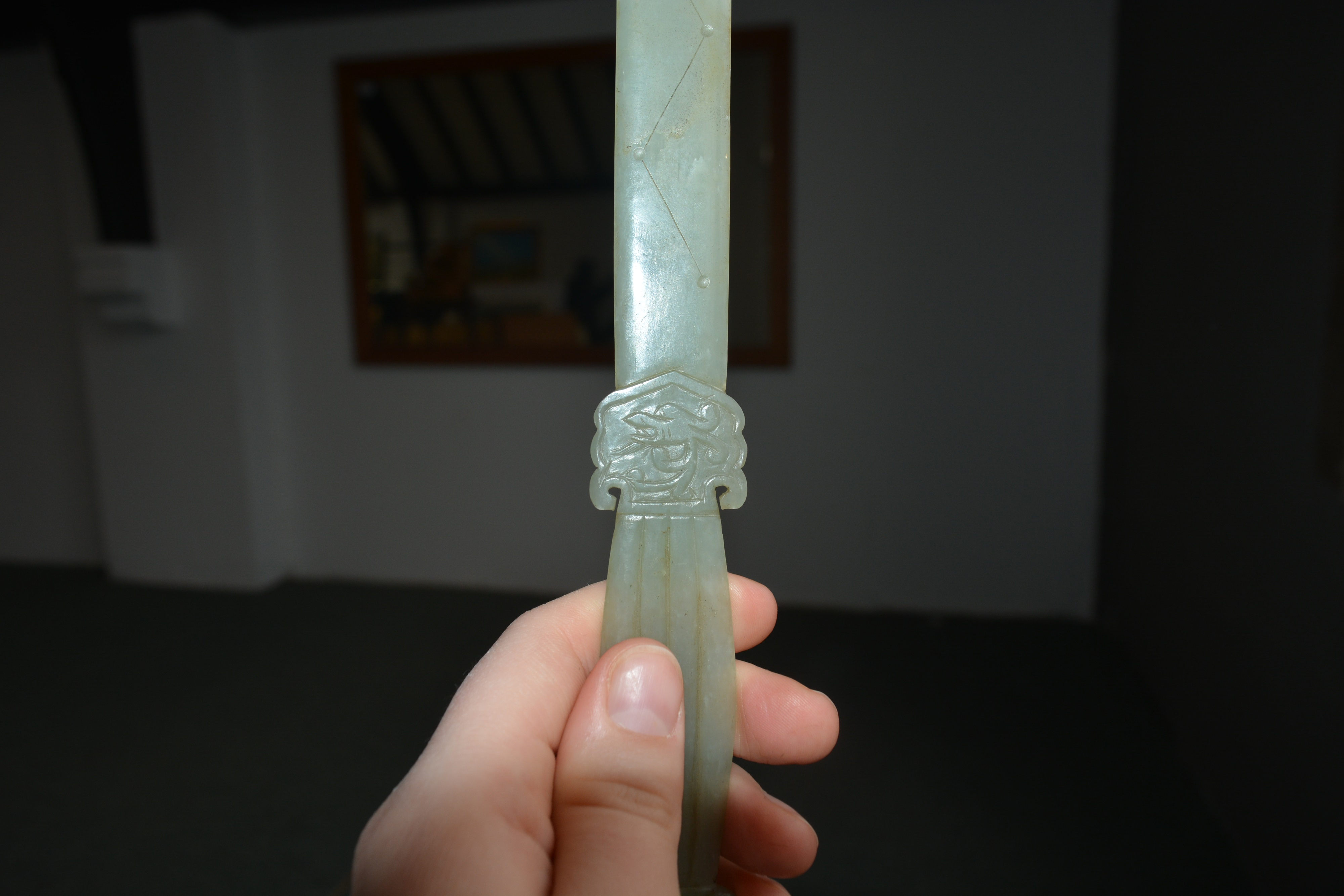 Group of three jade pieces Chinese, 19th/20th Century including a model sceptre with a carved ruyi - Image 8 of 19