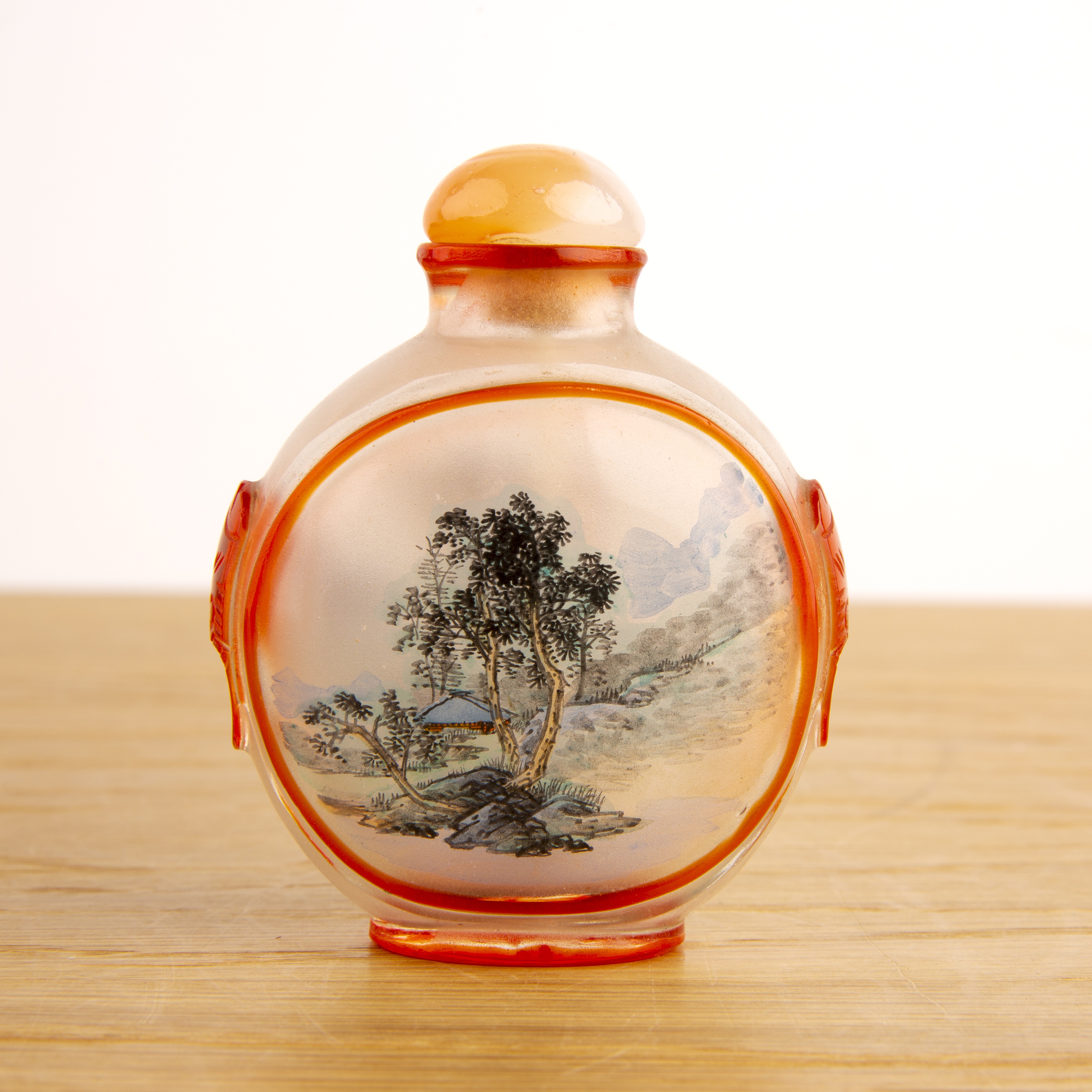 Inside painted glass snuff bottle Chinese painted with a bird resting on a branch to one side and - Image 2 of 3