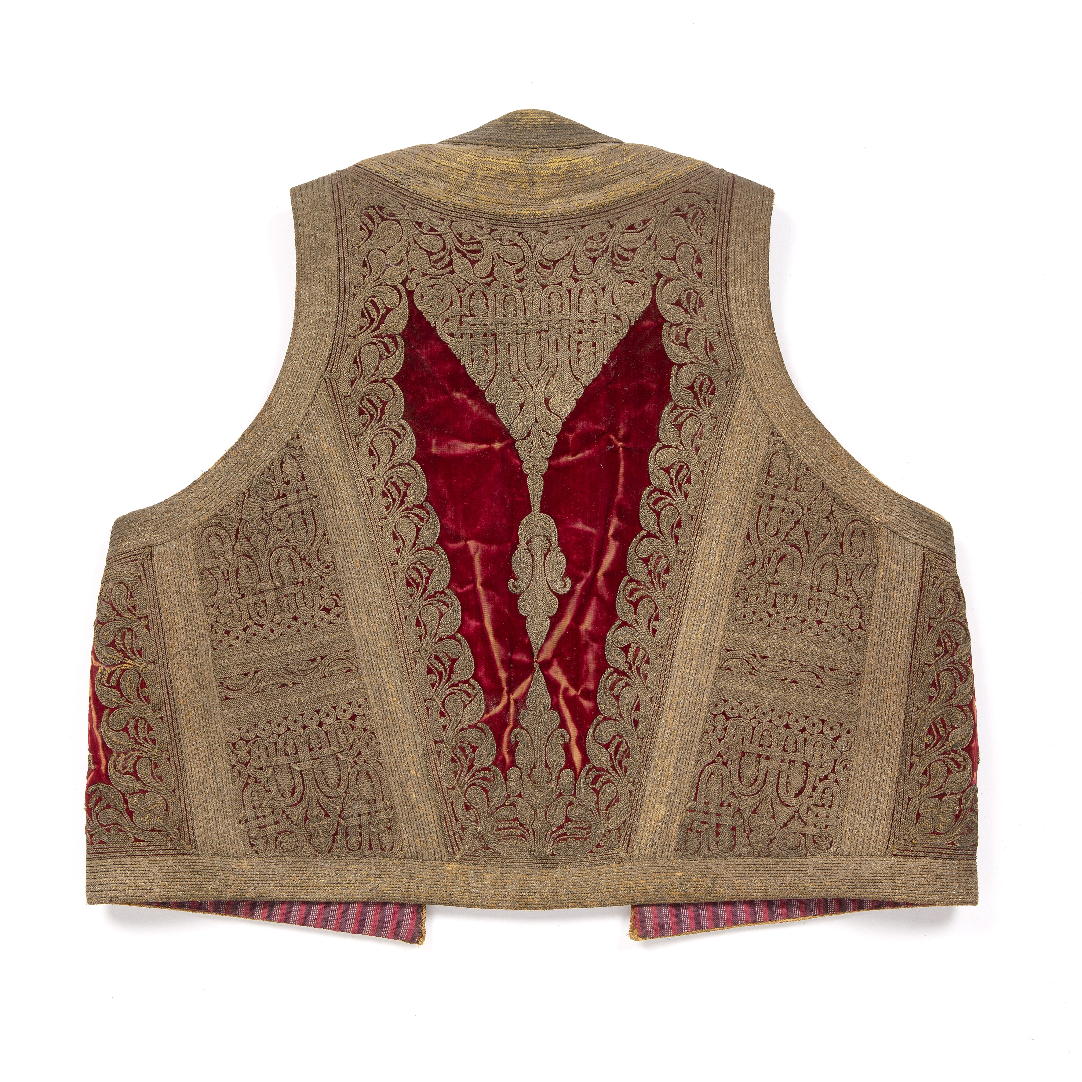 Velvet waistcoat Ottoman burgundy ground with deep gold embroidery, the embroidery in the form of - Image 2 of 2
