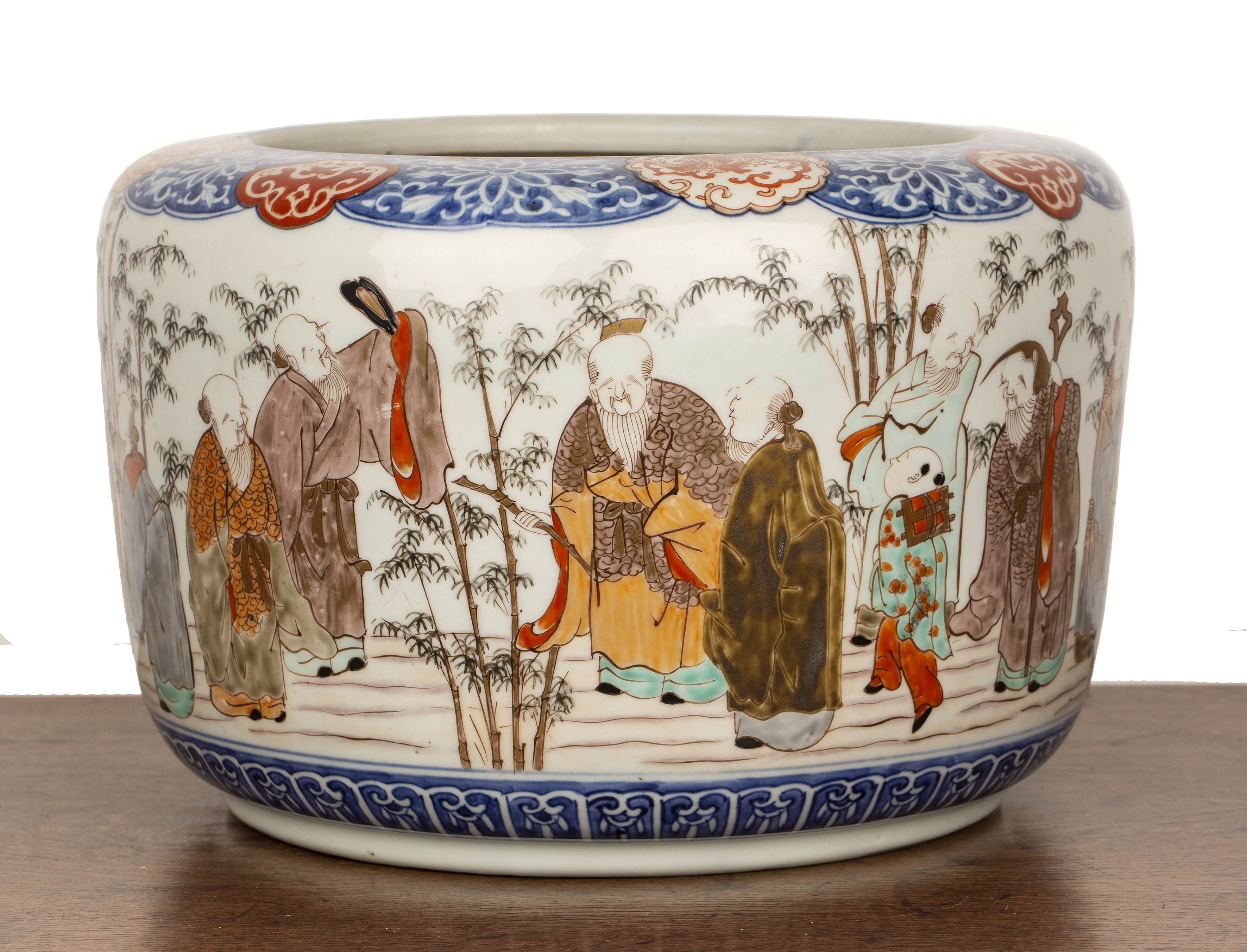 Arita porcelain jardiniere Japanese, mid 19th Century painted in an Imari palette with a band of - Image 2 of 4