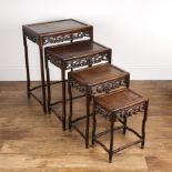 Quartetto rosewood tables Chinese, circa 1900 each with a carved frieze, largest table, 52cm x