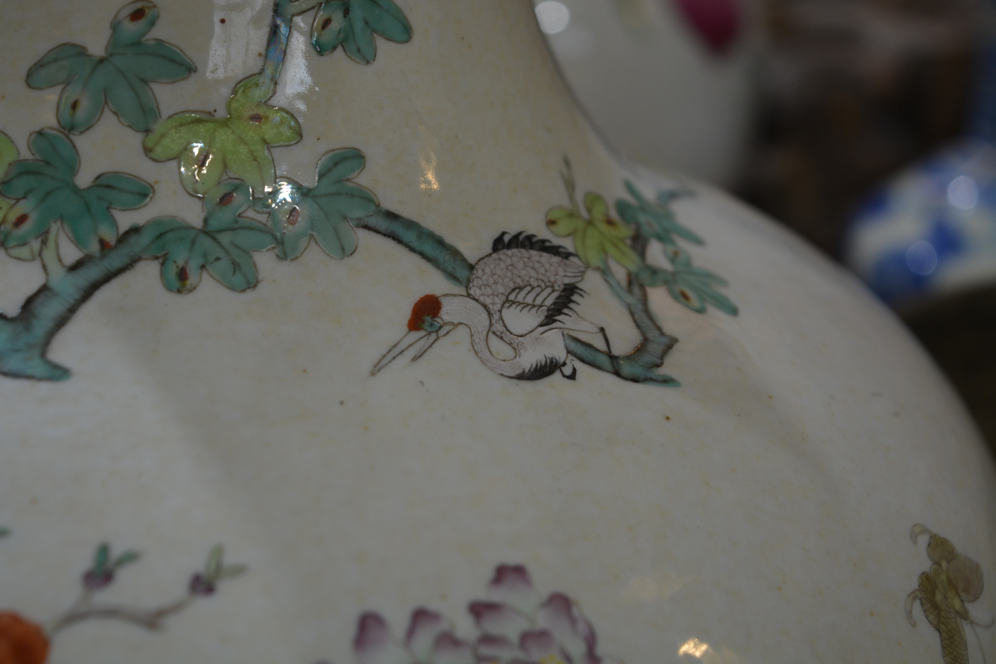 Enamelled porcelain bottle vase Chinese, Xuantong period painted with auspicious herons perched in a - Image 18 of 20