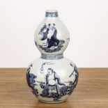 Double gourd blue and white vase Chinese, 19th Century painted with scholars, musicians above and